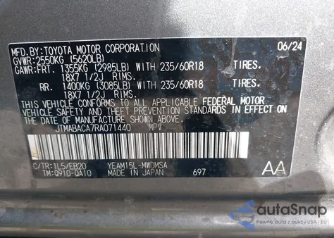 2024 Toyota Bz4X Xle/Limited z USA, uszkodzony, nr VIN JTMABACA7RA071440